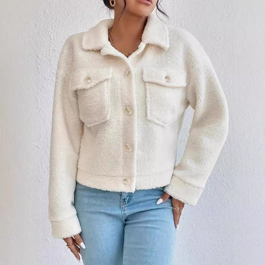 Damen Kuschelige Fleecejacke im stylishen Design mit Taschen Heidi-Mode