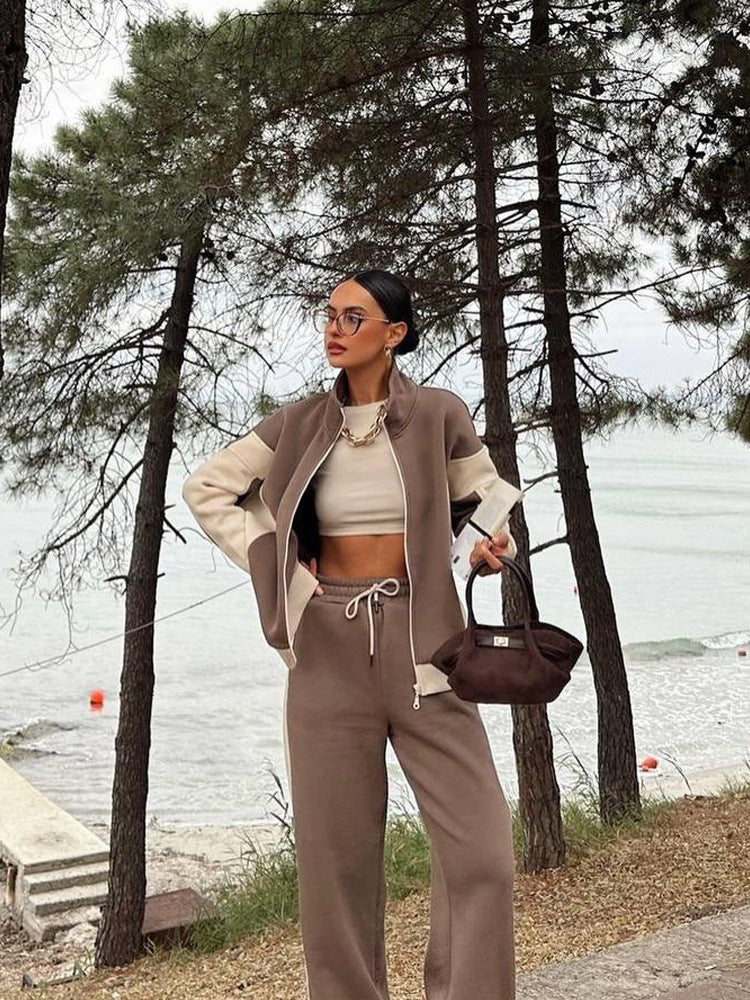 Damen sportliches Fleece-Ensemble mit lässigem Reißverschluss und weitem Schnitt Heidi-Mode