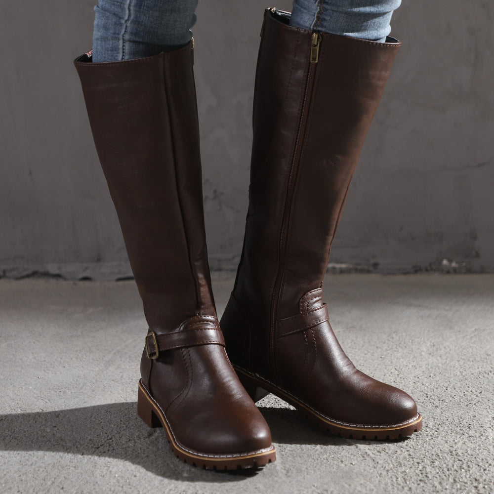 Damen Modische Stiefel mit eleganter Schnalle und robustem Profil Heidi-Mode