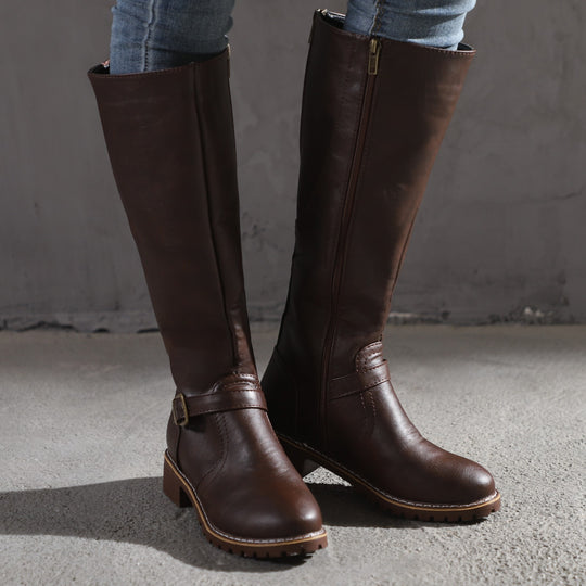 Damen Modische Stiefel mit eleganter Schnalle und robustem Profil Heidi-Mode