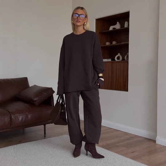 Damen Oversized Loungewear-Set mit Kordelzug und modernem Schnitt Heidi-Mode