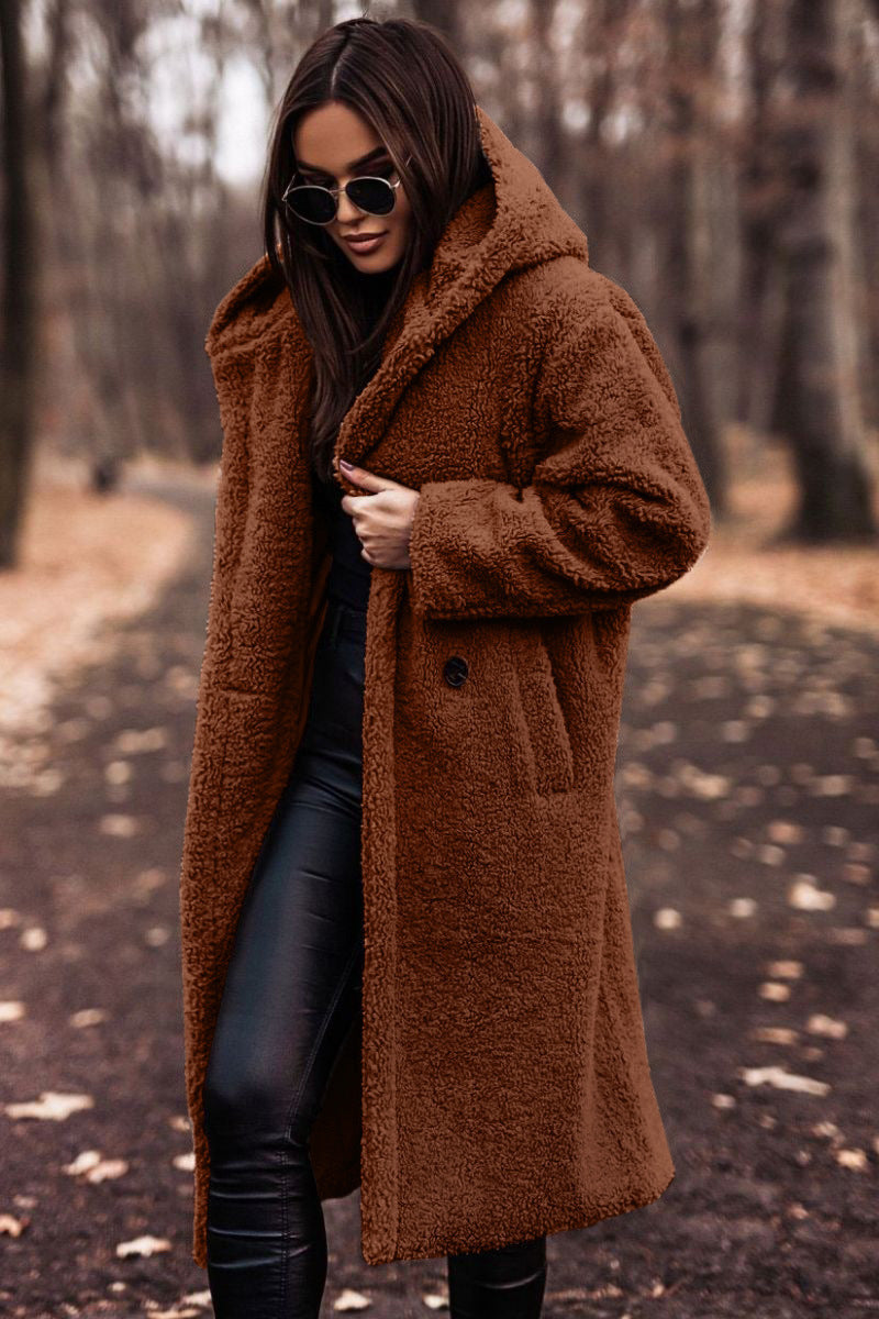 Damen kuschelige Teddyjacke im Oversized-Stil mit Kapuze Heidi-Mode
