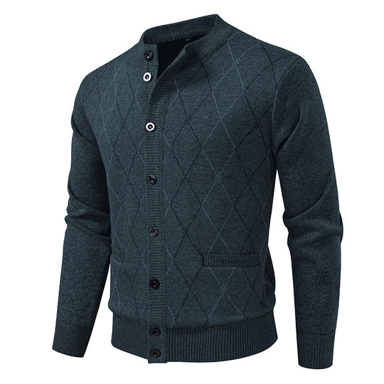 Herren Strickjacke mit modernen Rautenmustern und praktischen Taschen Heidi-Mode