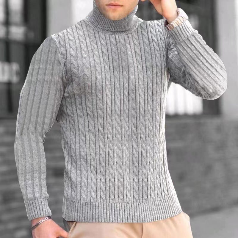 Herren Strickpullover mit modernem Rippmuster und hohem Kragen Heidi-Mode