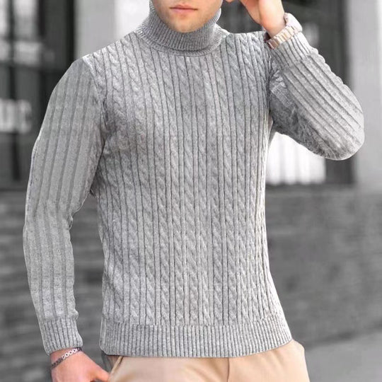 Herren Strickpullover mit modernem Rippmuster und hohem Kragen Heidi-Mode