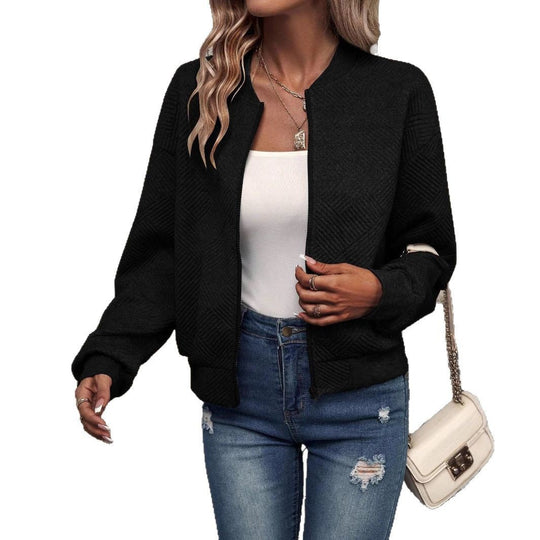 Damen stylische Sweatjacke mit strukturiertem Muster und hohem Kragen Heidi-Mode