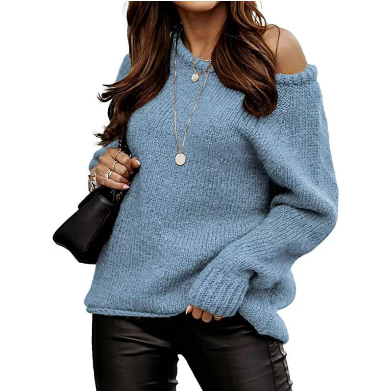 Damen lässiger Pullover mit offenem Schulterdesign und weichem Strick Heidi-Mode