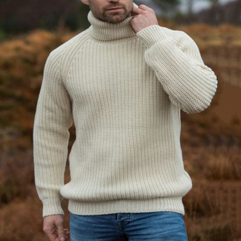 Herren Grobstrick-Pullover mit hochklappbarem Rollkragen Heidi-Mode