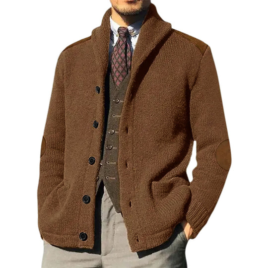 Herren kuscheliger Strickcardigan mit modernem Schalkragen und praktischen Knopfdetails Heidi-Mode