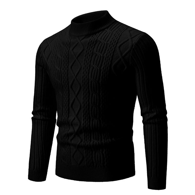 Herren Strickpullover mit hochgeschlossenem Kragen und Zopfmuster Heidi-Mode