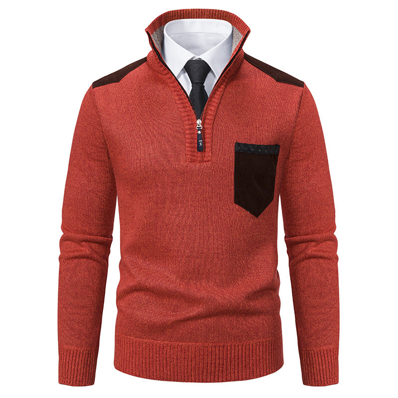 Herren eleganter Strickpullover mit Kragen und Taschen Heidi-Mode