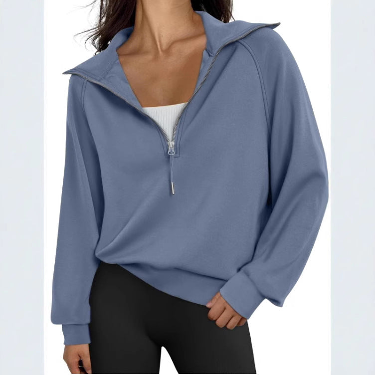 Damen lässiger Sweatpullover mit hohem Kragen und Reißverschluss Heidi-Mode