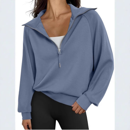 Damen lässiger Sweatpullover mit hohem Kragen und Reißverschluss Heidi-Mode