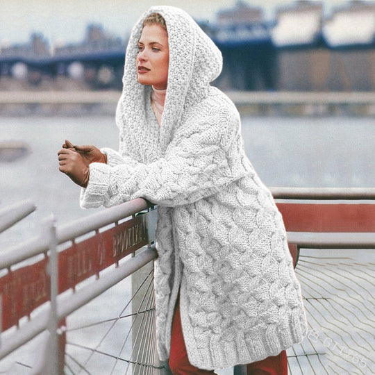 Damen oversized Grobstrickmantel mit Kapuze Heidi-Mode