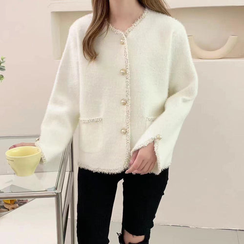 Damen Bouclé-Jacke mit eleganten Perlenknöpfen Heidi-Mode