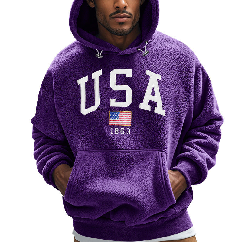 Herren Kuscheliger Fleece Hoodie mit USA-Print Heidi-Mode