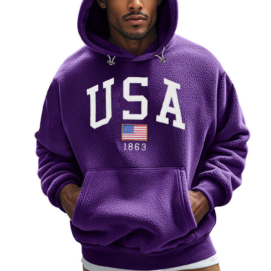 Herren Kuscheliger Fleece Hoodie mit USA-Print Heidi-Mode