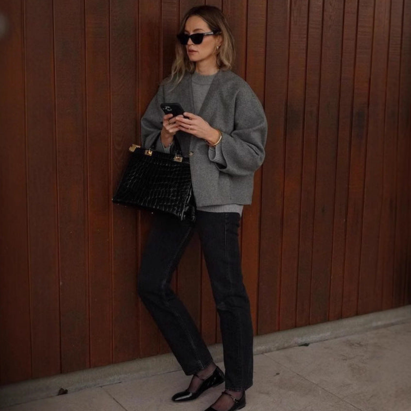 Damen modische Wolljacke im Boxy-Schnitt Heidi-Mode