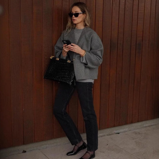 Damen modische Wolljacke im Boxy-Schnitt Heidi-Mode