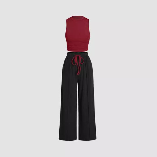 Damen lässiges Oberteil und weit geschnittene Hose Set Heidi-Mode