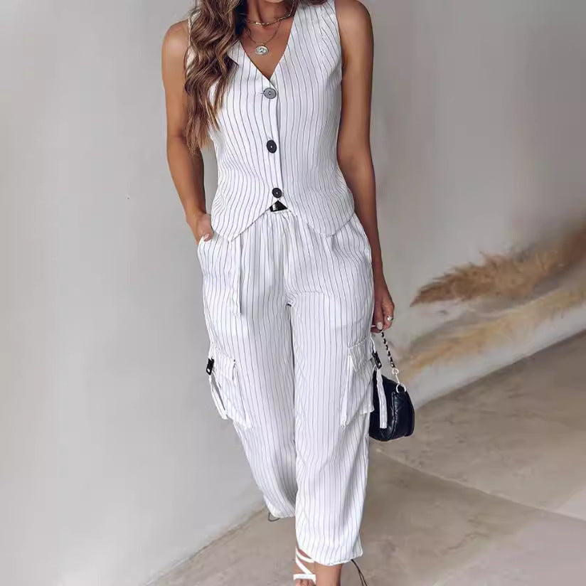 Damen modisches Overall-Set mit tailliertem Oberteil und cargo inspirierten Hosen Heidi-Mode