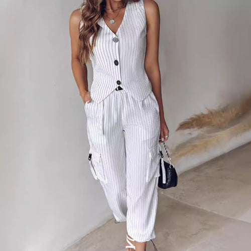 Damen modisches Overall-Set mit tailliertem Oberteil und cargo inspirierten Hosen Heidi-Mode