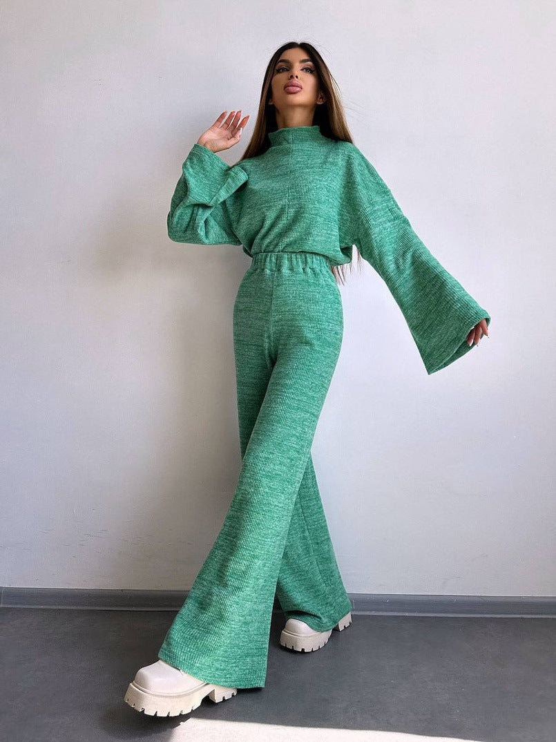 Damen Lässiges Strickanzug mit weitem Schnitt und hohem Kragen Heidi-Mode