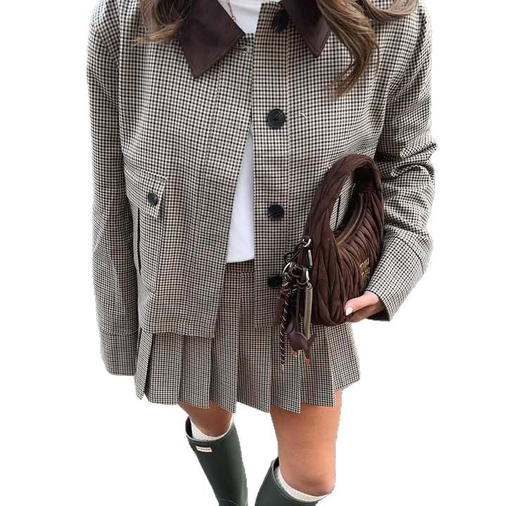 Damen Karierter Blazer mit passendem Rock Heidi-Mode