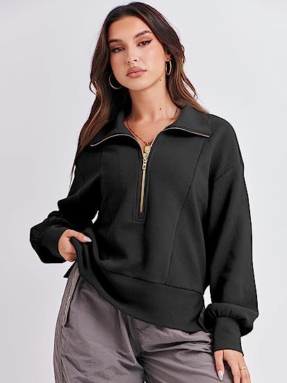 Damen Sweatshirt mit halbem Reißverschluss und weichem Material Heidi-Mode