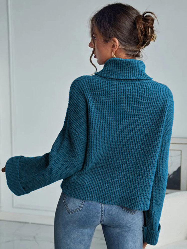 Damen Hochwertiger Strickpullover mit hohem Kragen und strukturiertem Design Heidi-Mode