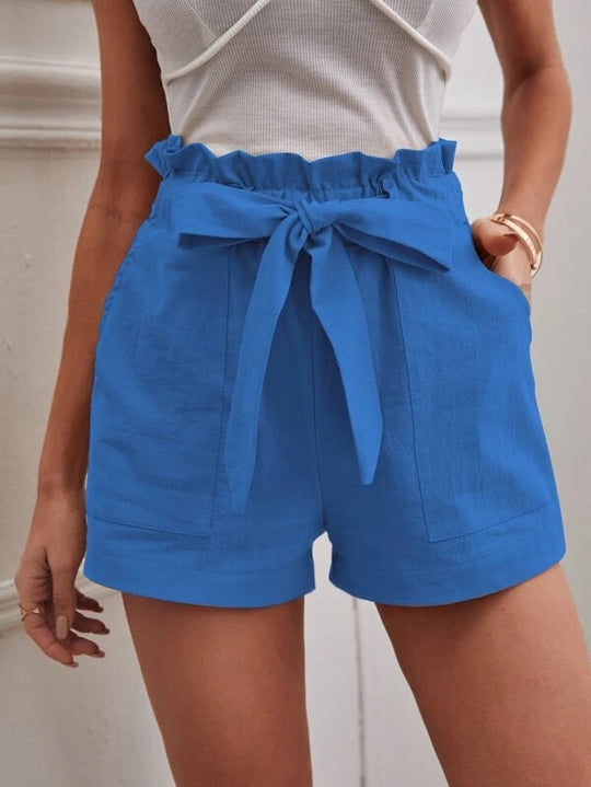 Damen kurze Lockere Leinenhose mit Bindegürtel Heidi-Mode