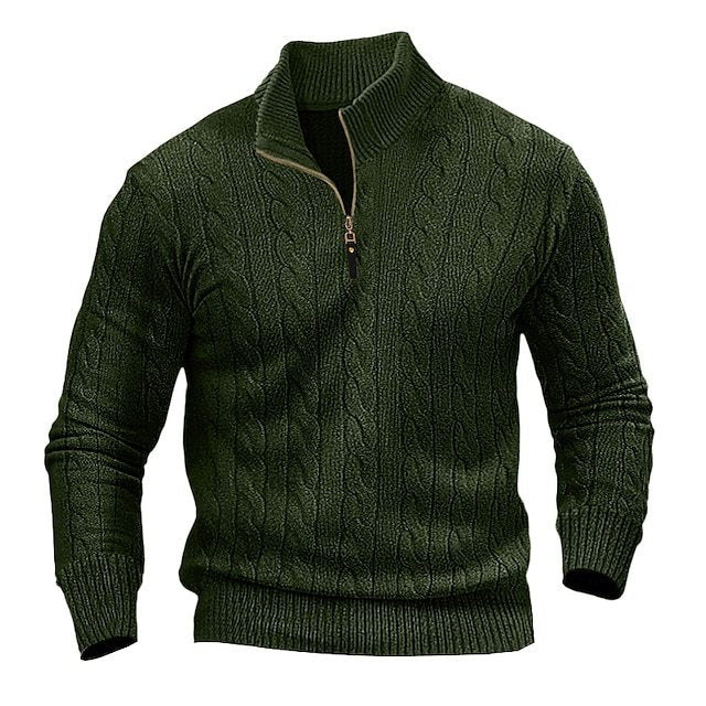 Herren Strickpullover mit hohem Kragen und strukturiertem Zopfdesign Heidi-Mode