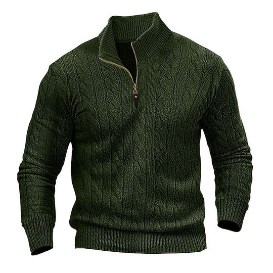 Herren Strickpullover mit hohem Kragen und strukturiertem Zopfdesign Heidi-Mode