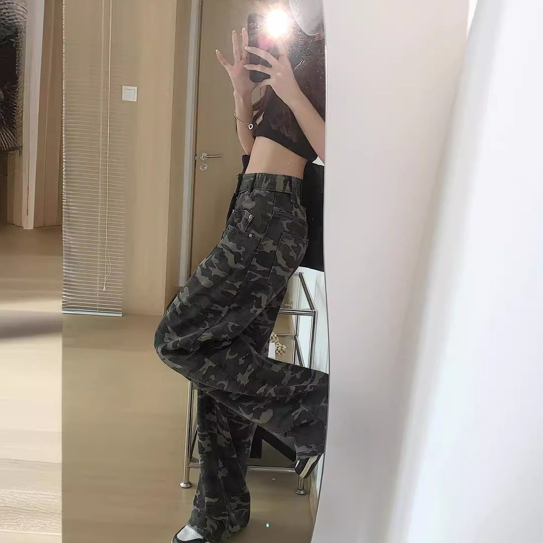 Damen Cargohose mit weitem Bein und modernem Camouflage-Muster Heidi-Mode