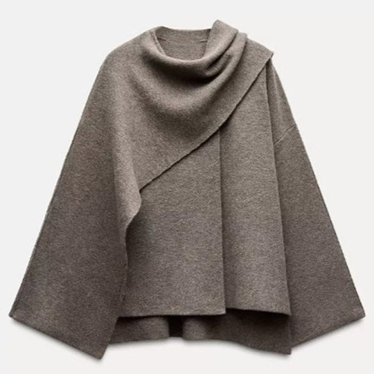 Damen Poncho aus hochwertiger Strickware mit asymmetrischem Design Heidi-Mode