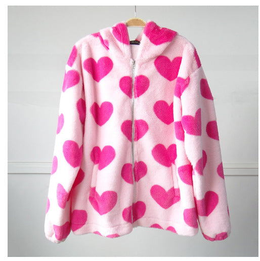 Damen Teddy-Fleecejacke mit Kapuze und großen Taschen Heidi-Mode