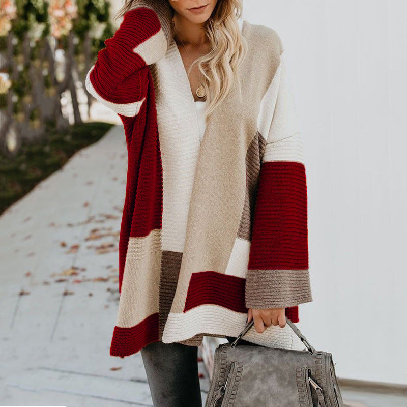 Damen lässige Strickjacke mit modischem Streifenmuster Heidi-Mode