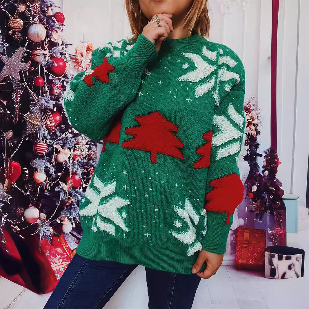 Damen lässiger Pullover mit festlichem Wintermotiv Heidi-Mode