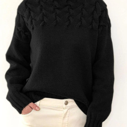 Damen Strickpullover mit hochgeschlossenem Kragen und trendigem Zopfmuster Heidi-Mode