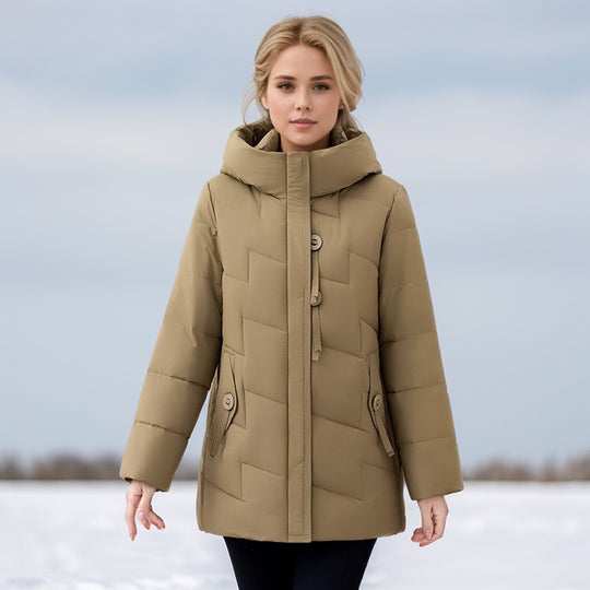 Damen modische gesteppte Winterjacke mit Kapuze und großen Taschen Heidi-Mode