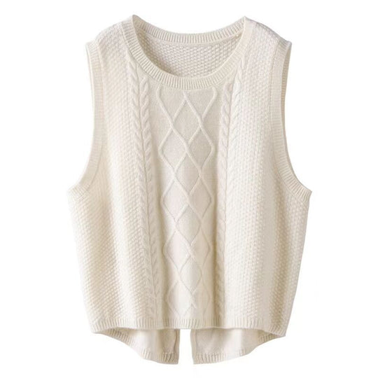 Damen Ärmellose Strickweste mit Zopfmuster und modernen Details Heidi-Mode