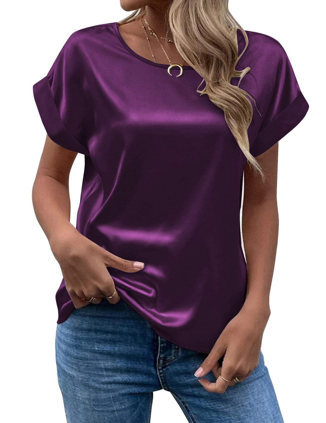Damen Elegantes Kurzarmshirt aus hochwertigem Satinmaterial Heidi-Mode