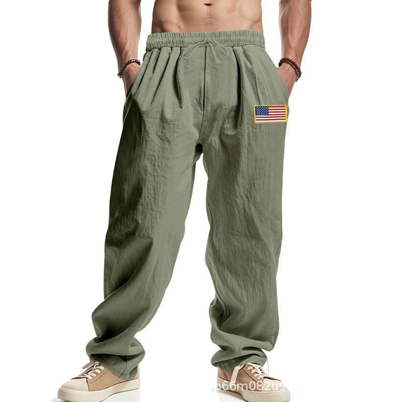 Herren Bequeme Freizeithose mit elastischem Bund und USA-Flaggenapplikation Heidi-Mode