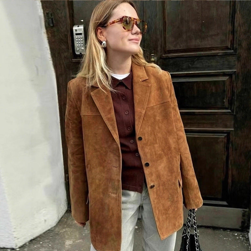 Damen klassische Blazerjacke aus weichem Material mit aufgesetzten Taschen Heidi-Mode