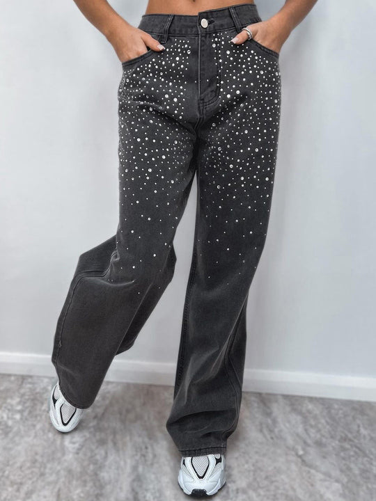 Damen Denim-Hose mit funkelnden Strass-Applikationen Heidi-Mode
