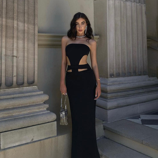 Damen Maxi-Kleid mit elegantem Asymmetrischem Ausschnitt und Innovativem Cut-Out-Design Heidi-Mode