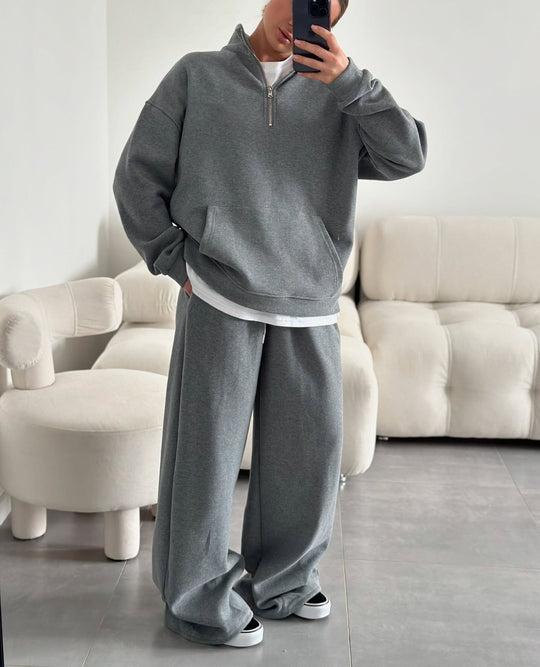 Damen gemütliches Fleece-Loungewear-Set mit hochgezogenem Kragen und lockerer Passform Heidi-Mode