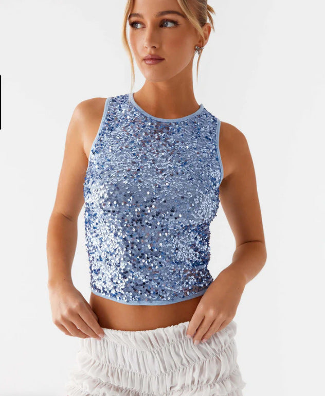 Damen Funkelndes Pailletten-Top mit Rundhalsausschnitt Heidi-Mode