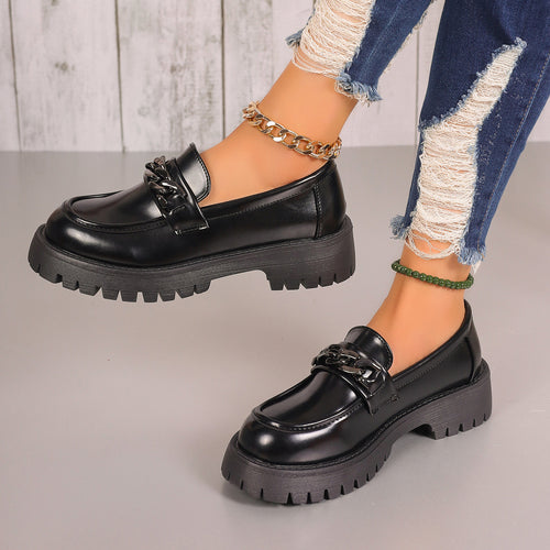 Damen Chunky Loafers mit Ketten-Applikation und robustem Profil Heidi-Mode