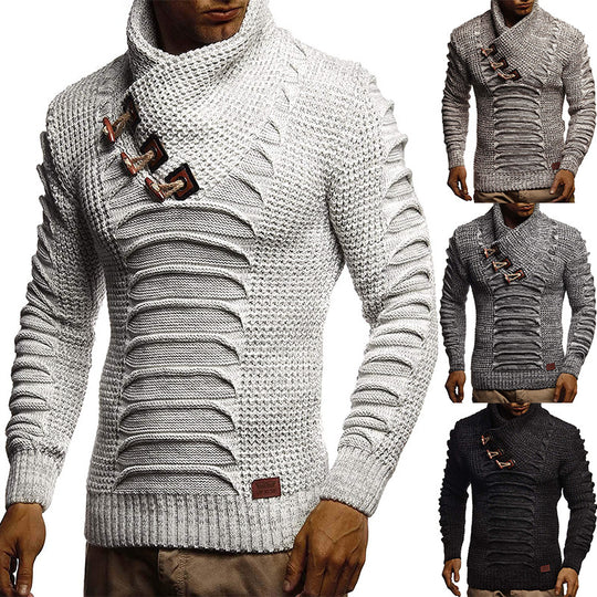 Herren Grobstrickpullover mit innovativem Schalkragen und rustikalem Design Heidi-Mode